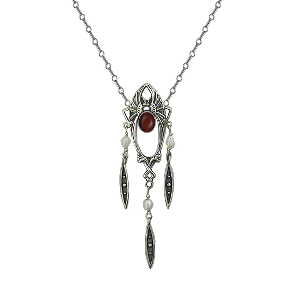 Sterling Silver Victorian Necklace With Red Tiger Eye